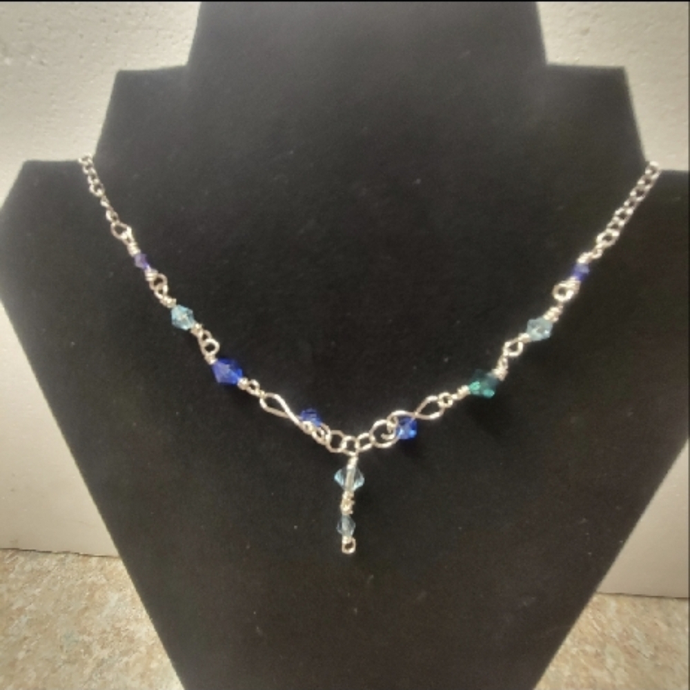 Hand Crafted Elegant Silver and Blue Beaded Necklace